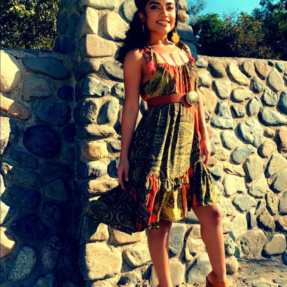 BOHO INSPIRED PRINT SPAGHETTI STRAP MIDI DRESS